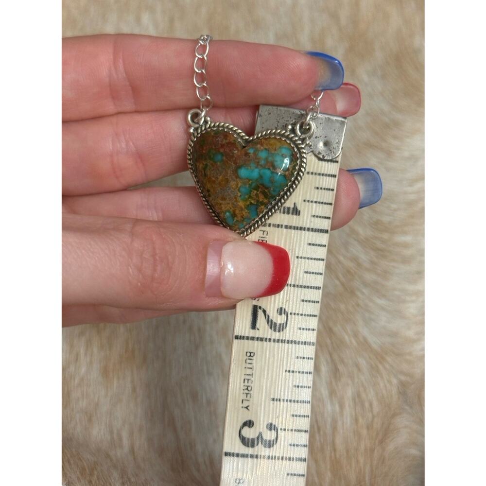 Native American Sterling Silver SW Catalina Turquoise Heart Necklace 925 - Picture 3 of 11
